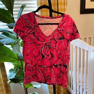 Lilly Pulitzer V Neck Tshirt Size Large Short Sleeve